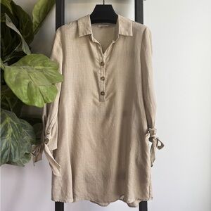 Beige Button-Up Tunic Dress